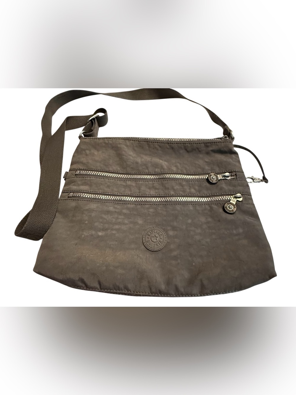 Kipling Gray Nylon Crossbody Bag Multi Zip Lightweight Travel Purse - Picture 3 of 8
